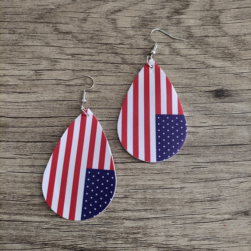 NWT Faux Leather Earrings American flag